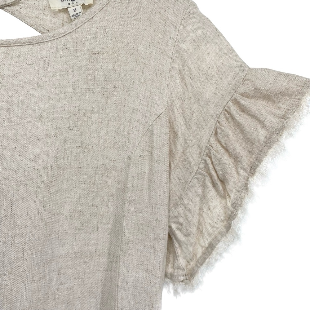 Umgee Linen Blend Oatmeal Boho Fringe Dress Size Medium - Picture 6 of 10
